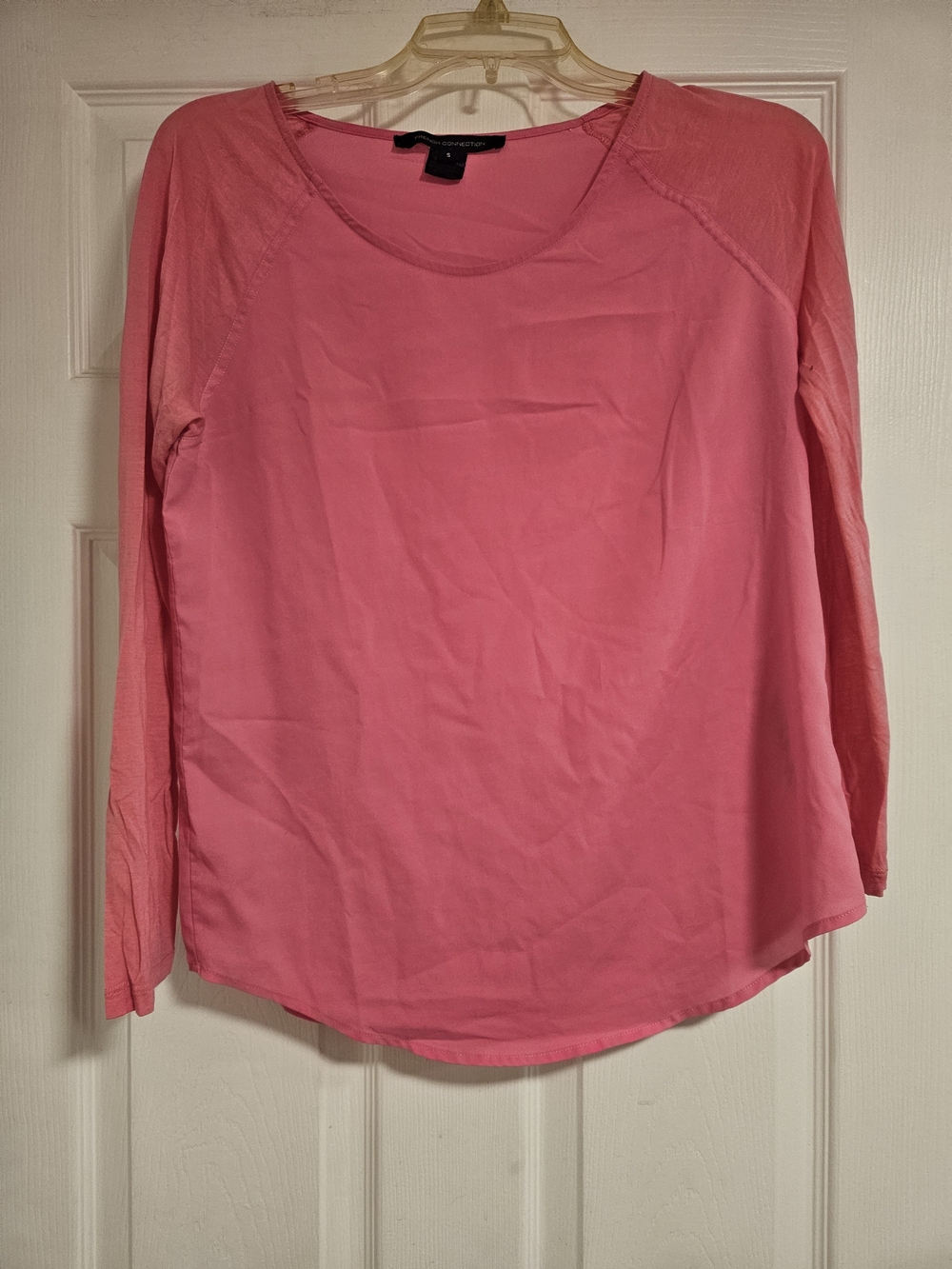 French Connection Bright Pink Long-Sleeve Scoop Neck Top